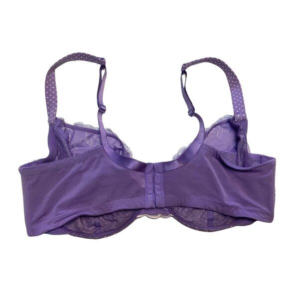 Cacique Intimates Purple Polka Dot Lace Underwire Bra Women 42DD Adjustable - Picture 2 of 5